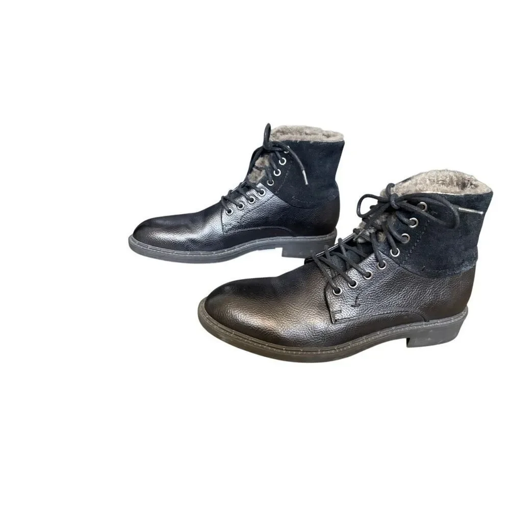Robert Wayne  Men’s Black Leather Faux Fur Lined Lace Up Ankle Boots